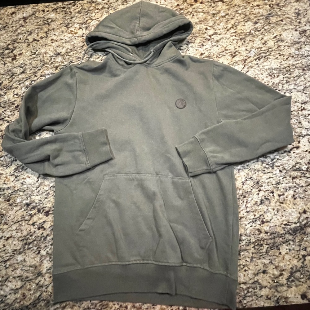 Volcom Mens Olive Green Pullover Hoodie Sweatshirt Logo Patch Small